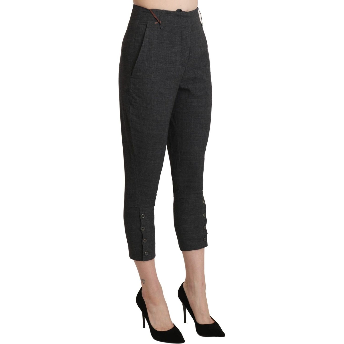 Ermanno Scervino Gray High Waist Capri Cropped Cotton Pants