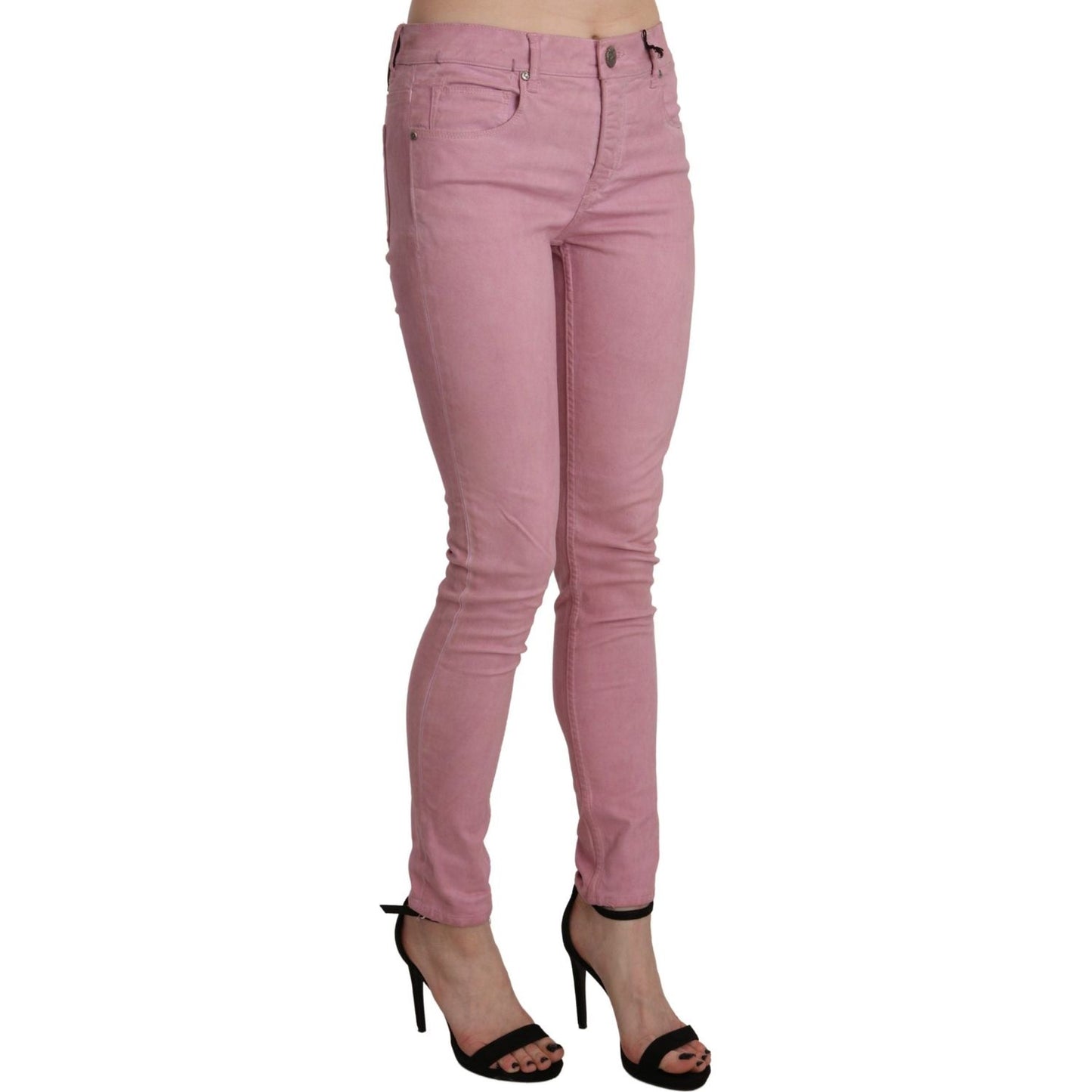 Acht Pink Mid Waist Skinny Stretch Denim Pant