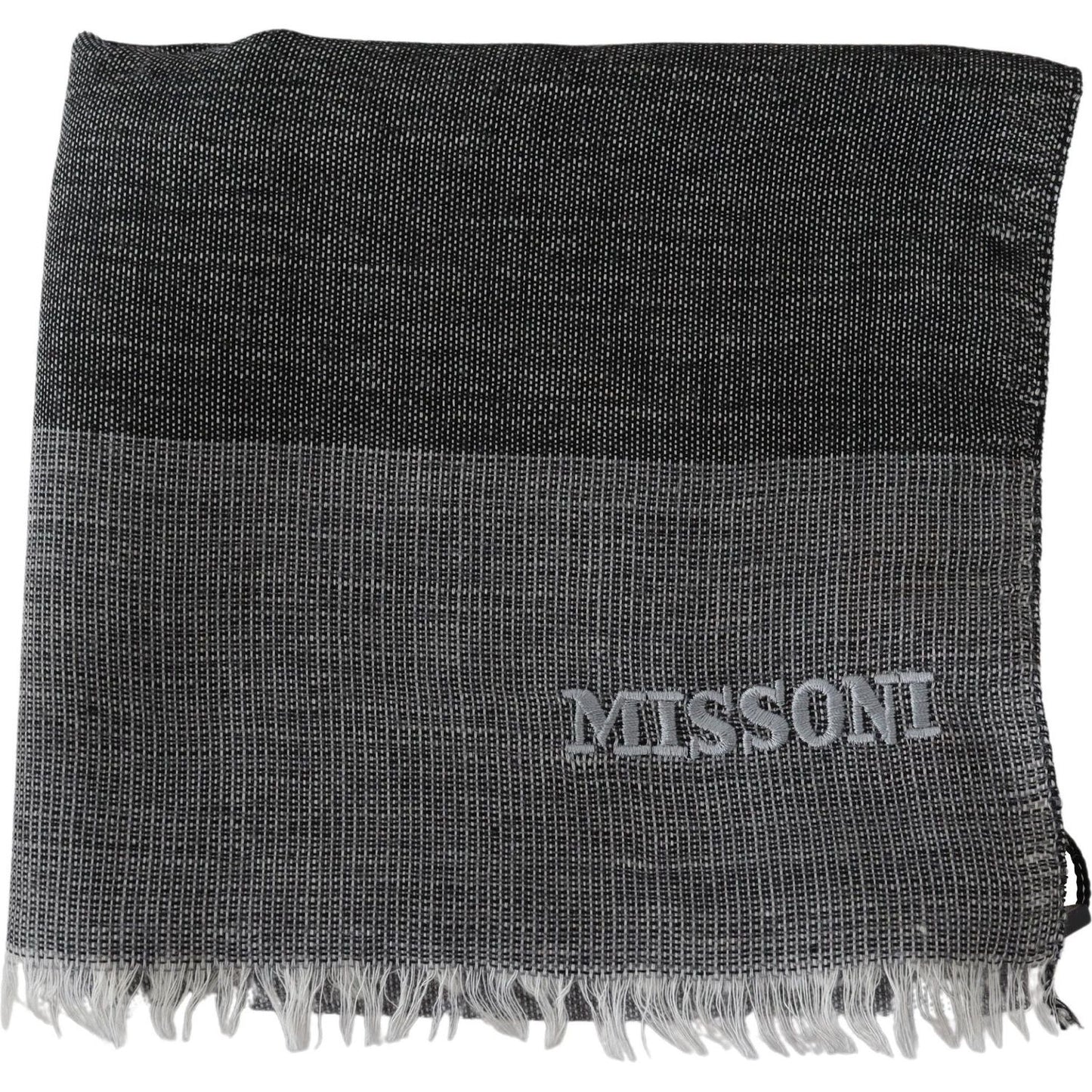 Missoni Gray Striped Wool Unisex Neck Wrap Fringes Scarf