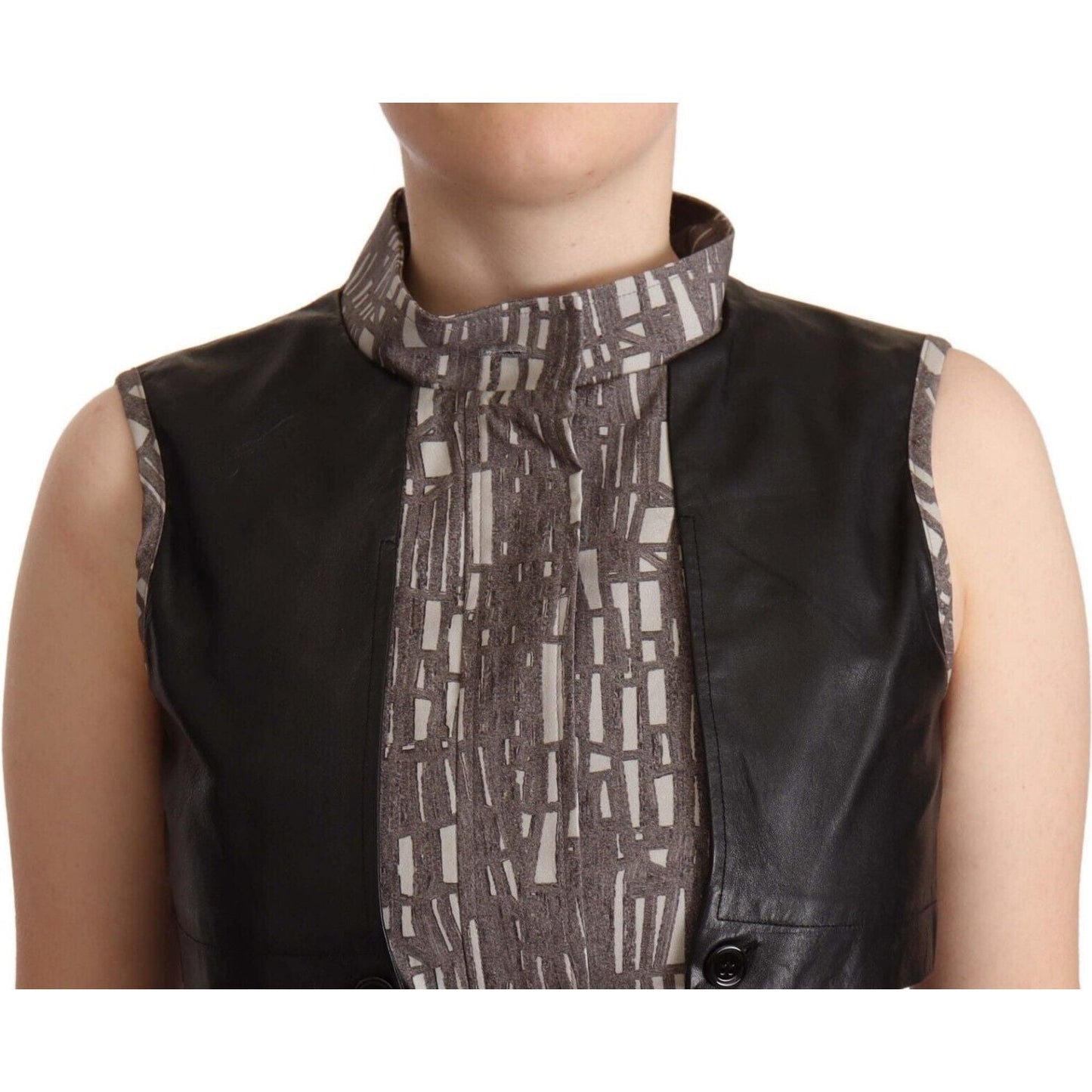 Comeforbreakfast Brown Black Vest Leather Sleeveless Top Blouse WOMAN TOPS AND SHIRTS