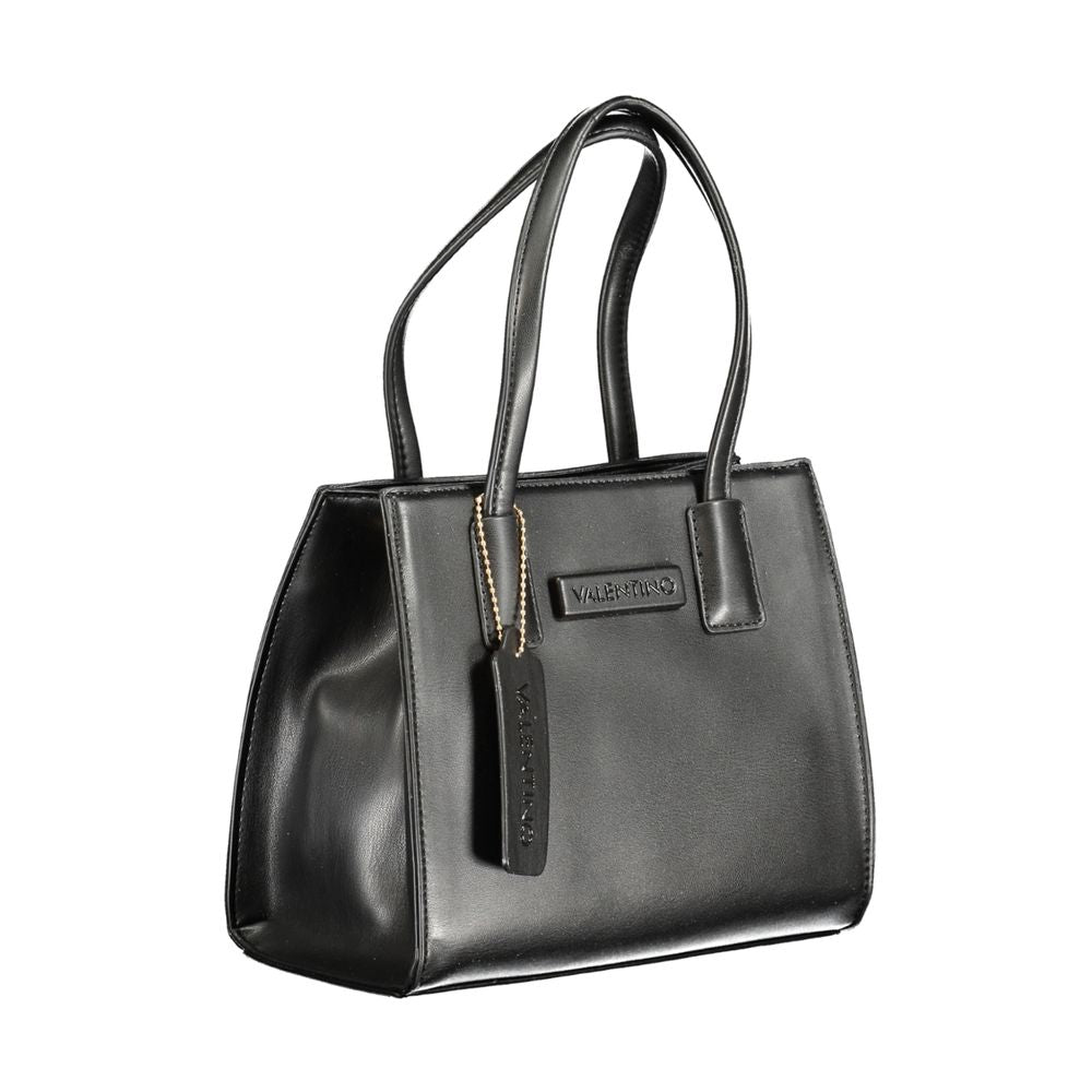 Mario Valentino Black Polyethylene Handbag with handles, adjustable shoulder strap, internal pocket, phone holder space, and logo.