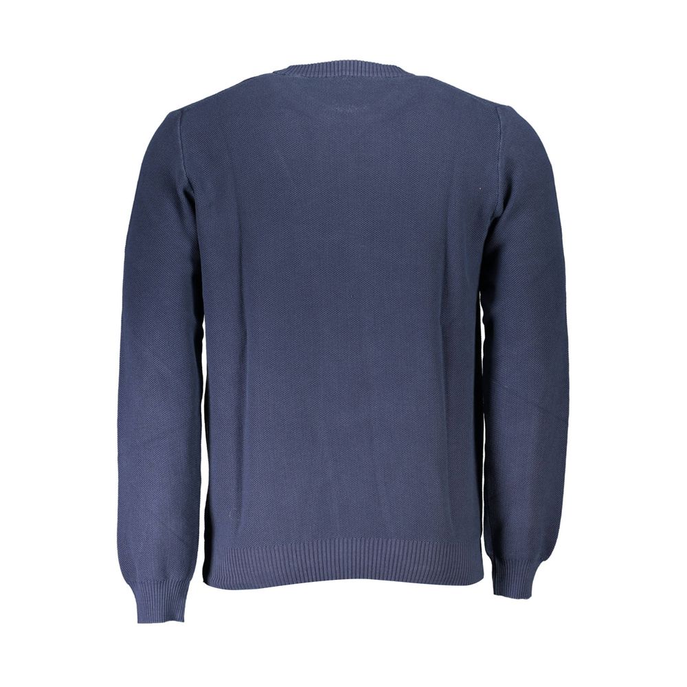 Back view of North Sails Blue Cotton Men Sweater showcasing long sleeves and crew neck.