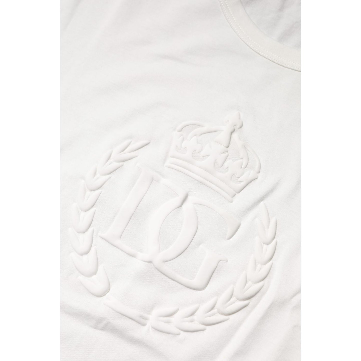 Dolce & Gabbana White Cotton DG Crown Embossed T-shirt