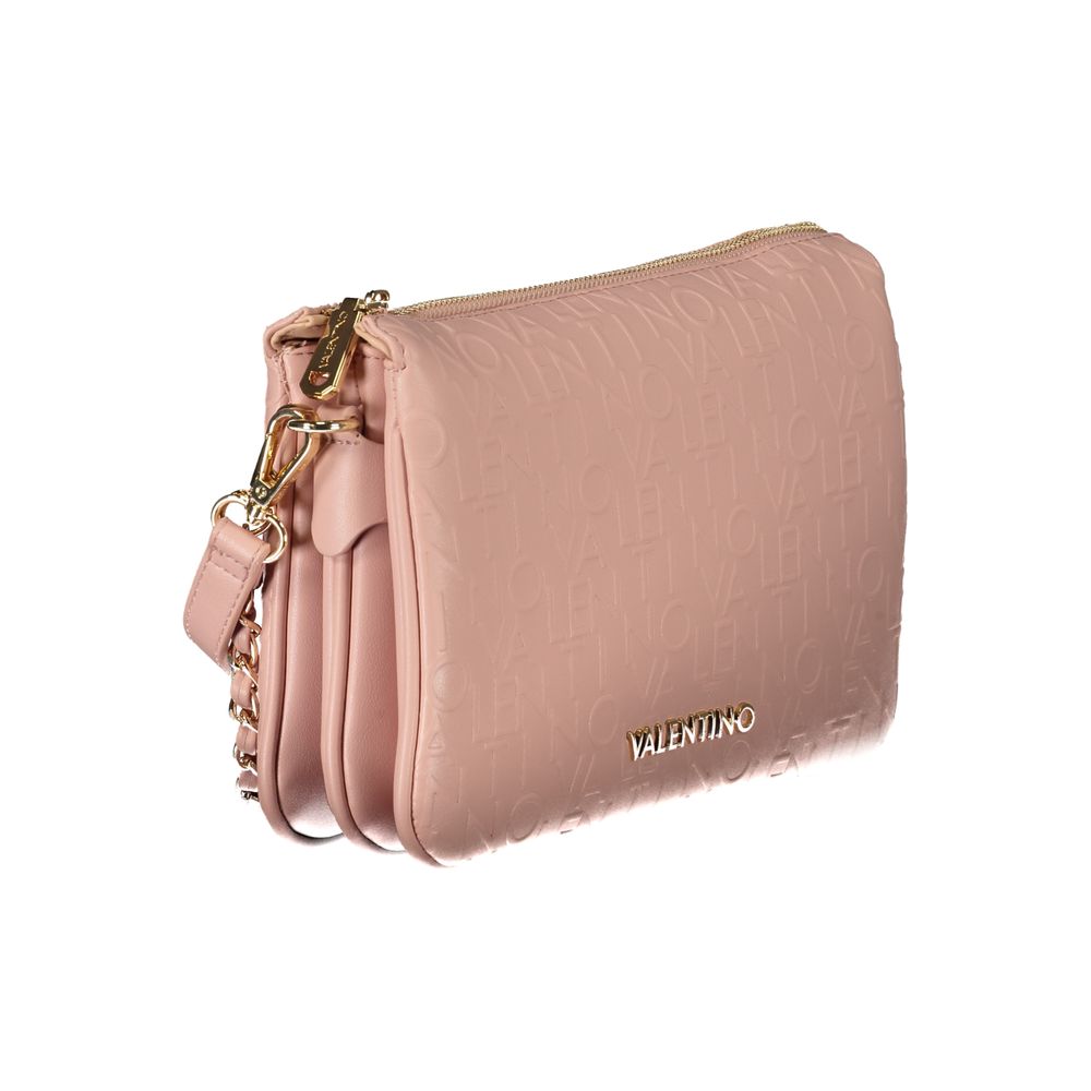 Mario Valentino Pink Polyethylene Women Handbag with removable straps and three compartments, stylish elegance in delicate pink.