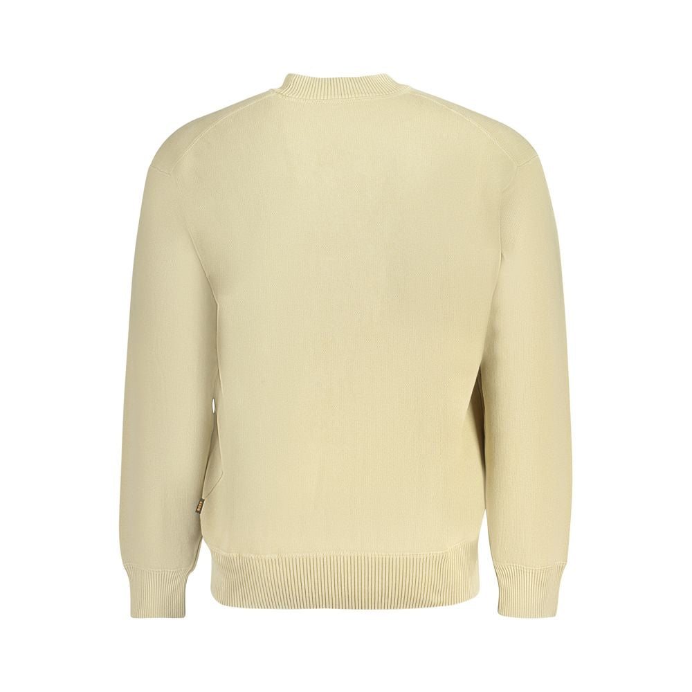 Hugo Boss Beige Cotton Men Sweater, 100% regenerative cotton, crew neck, long-sleeved, subtle logo, sustainable fashion