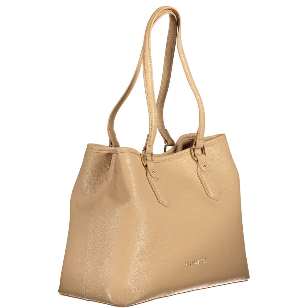 Alt Tag: Mario Valentino Beige Polyethylene Women Handbag with twin compartments and adjustable shoulder strap