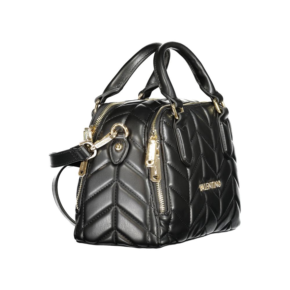 Stylish Mario Valentino Black Polyethylene Women Handbag with dual handles and detachable strap for versatile carrying options.