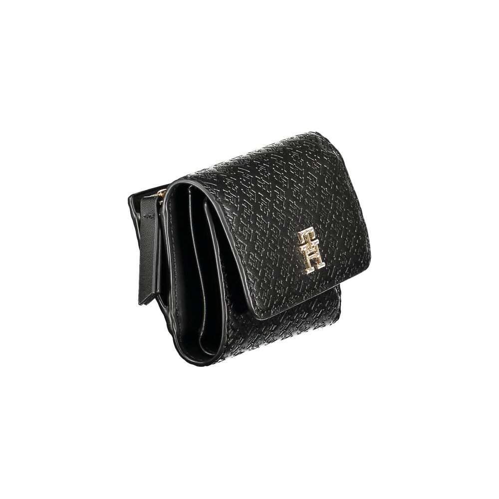 Tommy Hilfiger Black Polyethylene Women Wallet with ample storage, zip and snap closure, crafted from durable materials for stylish utility.