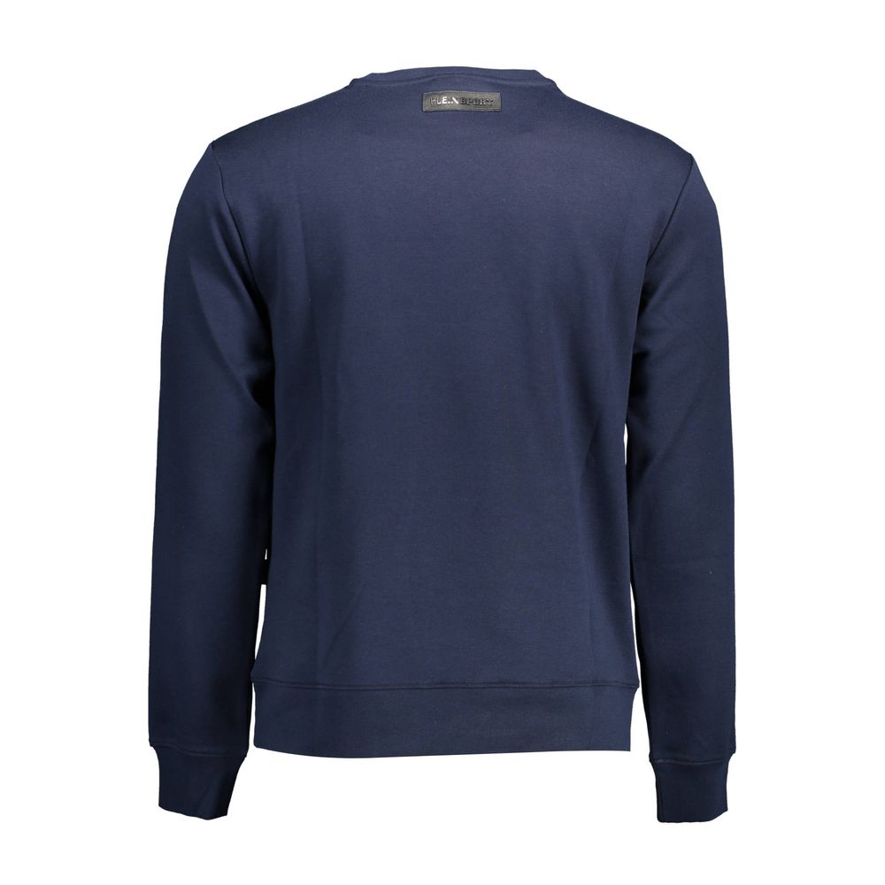 Back view of Plein Sport Blue Cotton Men Sweater, showcasing bold blue color and premium fabric blend for stylish sportswear.