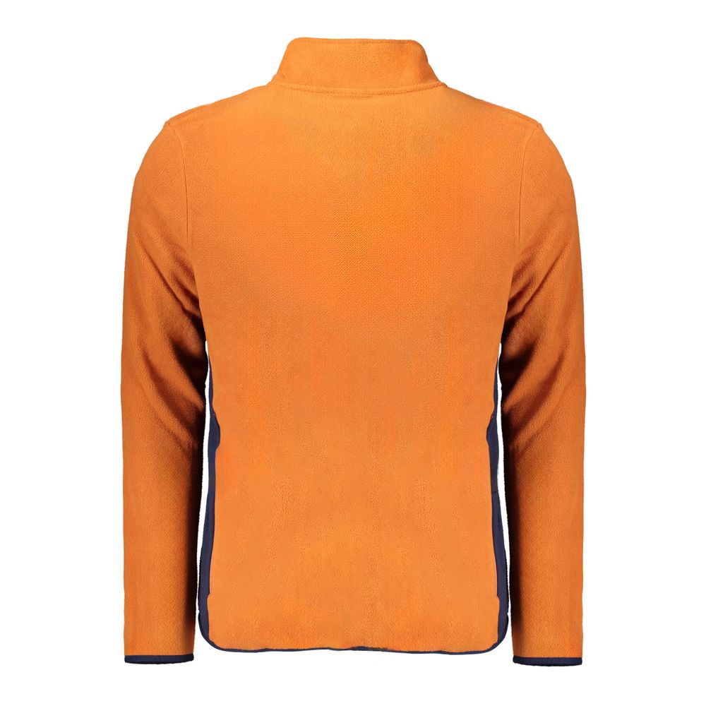 Back view of Norway 1963 Brown Polyester Men Sweater with long sleeves and zip pockets, showcasing contrasting details in a contemporary style.