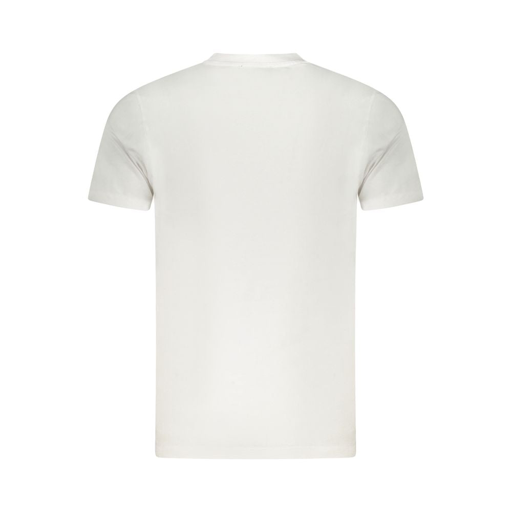 Back view of Cavalli Class White Cotton Men T-Shirt with short sleeves and pristine design.