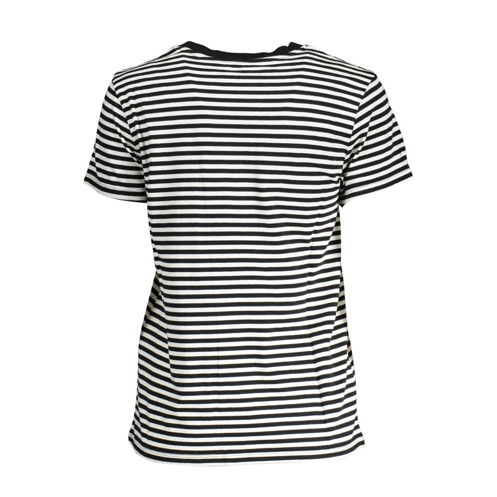 Striped black and white short-sleeve t-shirt showcasing classic casual style for women's fashion