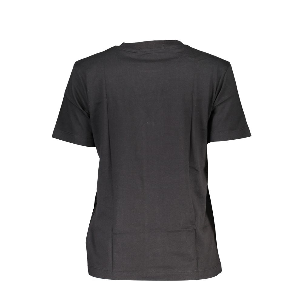 Back view of Calvin Klein Black Cotton Women T-Shirt featuring short sleeves and a classic crew neck.