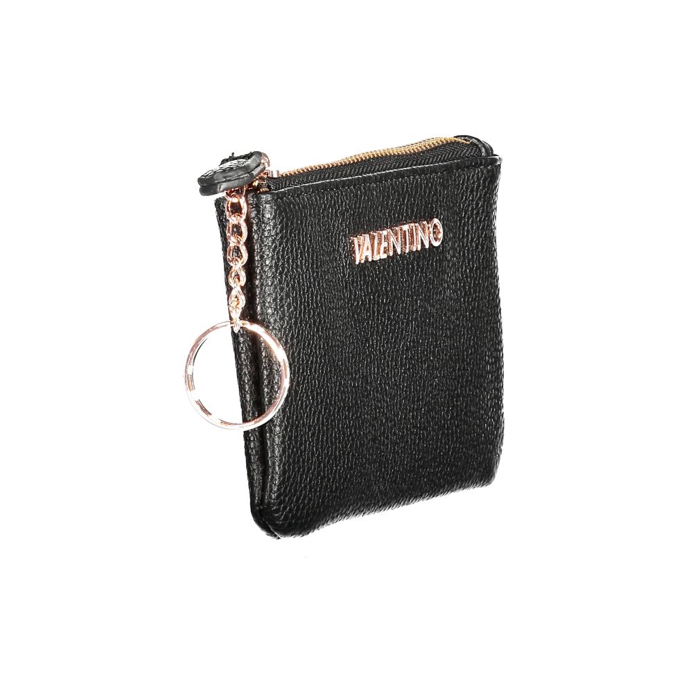 Mario Valentino Black Polyethylene Wallet with logo, zip closure, key ring, card spaces, and recycled material design