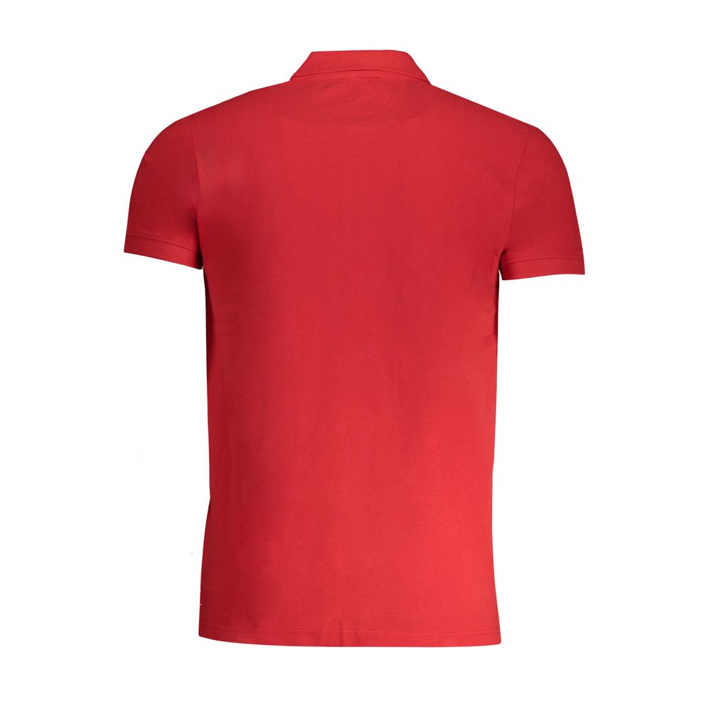 Cavalli Class Red Cotton Polo Shirt with short sleeves, buttons, and logo print on back view.