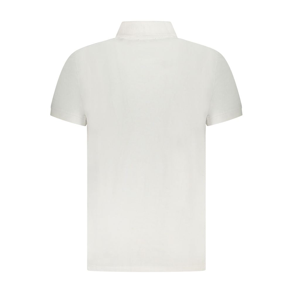Back view of Cavalli Class White Cotton Men Polo Shirt featuring elegant design and premium cotton material.