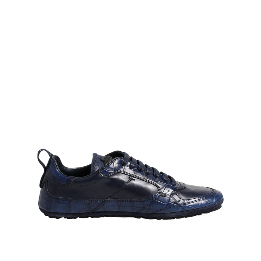 Dolce & Gabbana Dark Blue Leather Low Top Men Sneakers Shoes MV7352-40