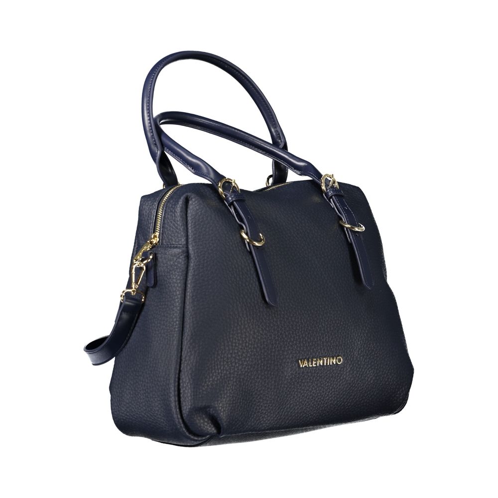 Mario Valentino Blue Polyethylene Handbag with adjustable handles and strap, featuring internal pockets and contrasting details.