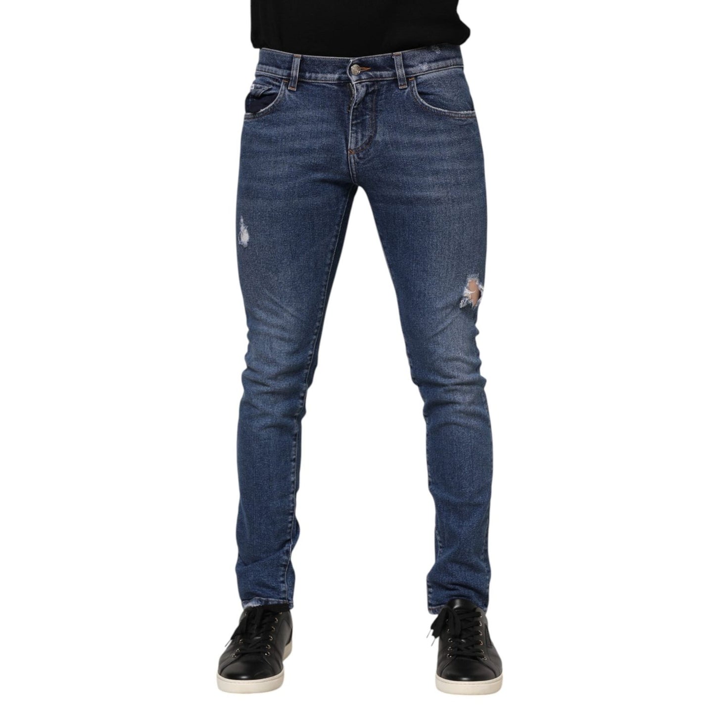 Dolce & Gabbana Blue Washed Skinny Cotton Tattered Denim Jeans PAN76356-46