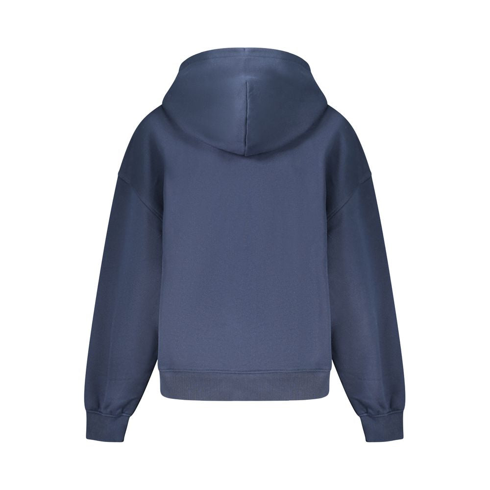 Tommy Hilfiger Blue Cotton Women Sweater, back view showing hood and long sleeves.