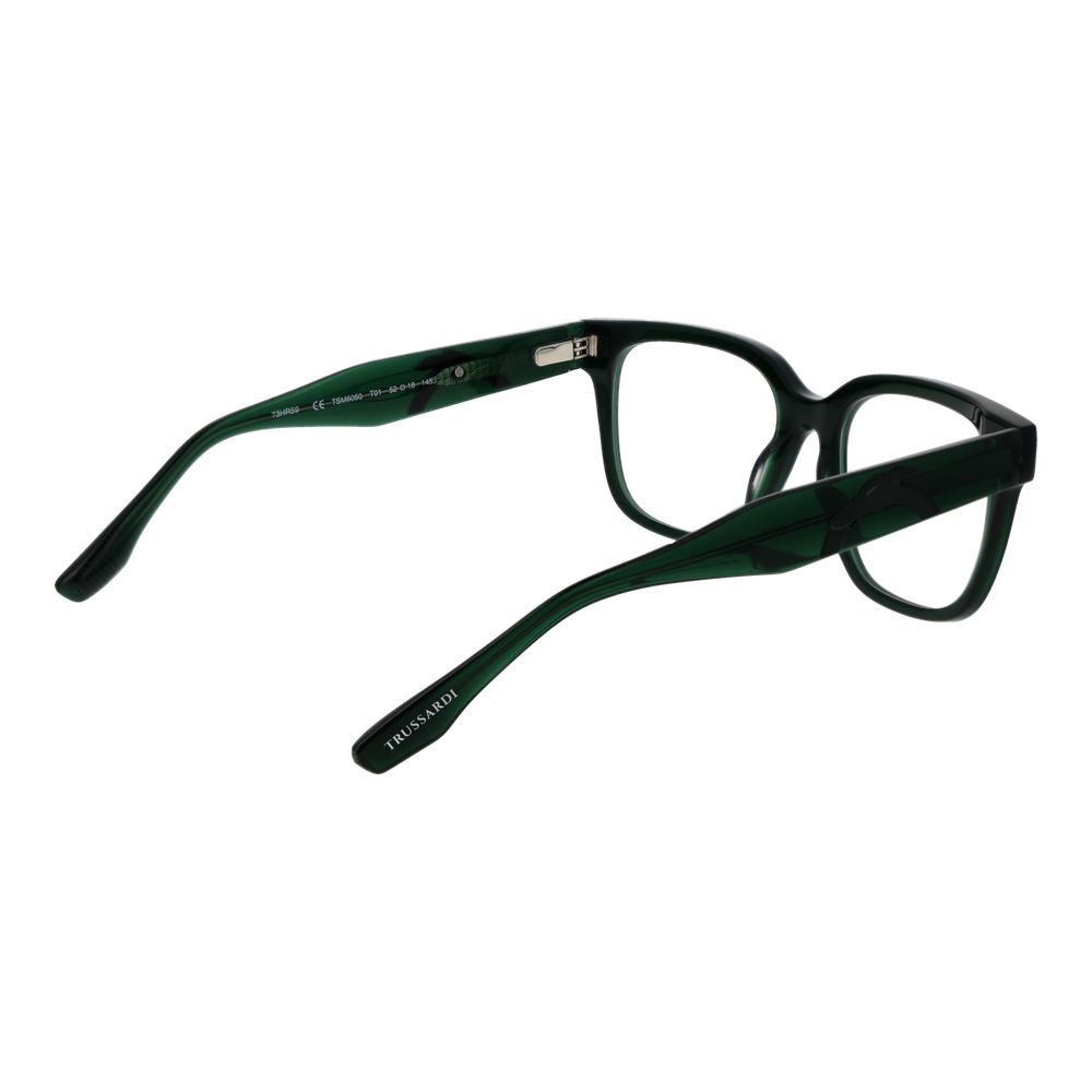 Trussardi Green Acetate Glasses (Frames), full-rim square style, green color, spring hinge, size 52-18-145, for men.