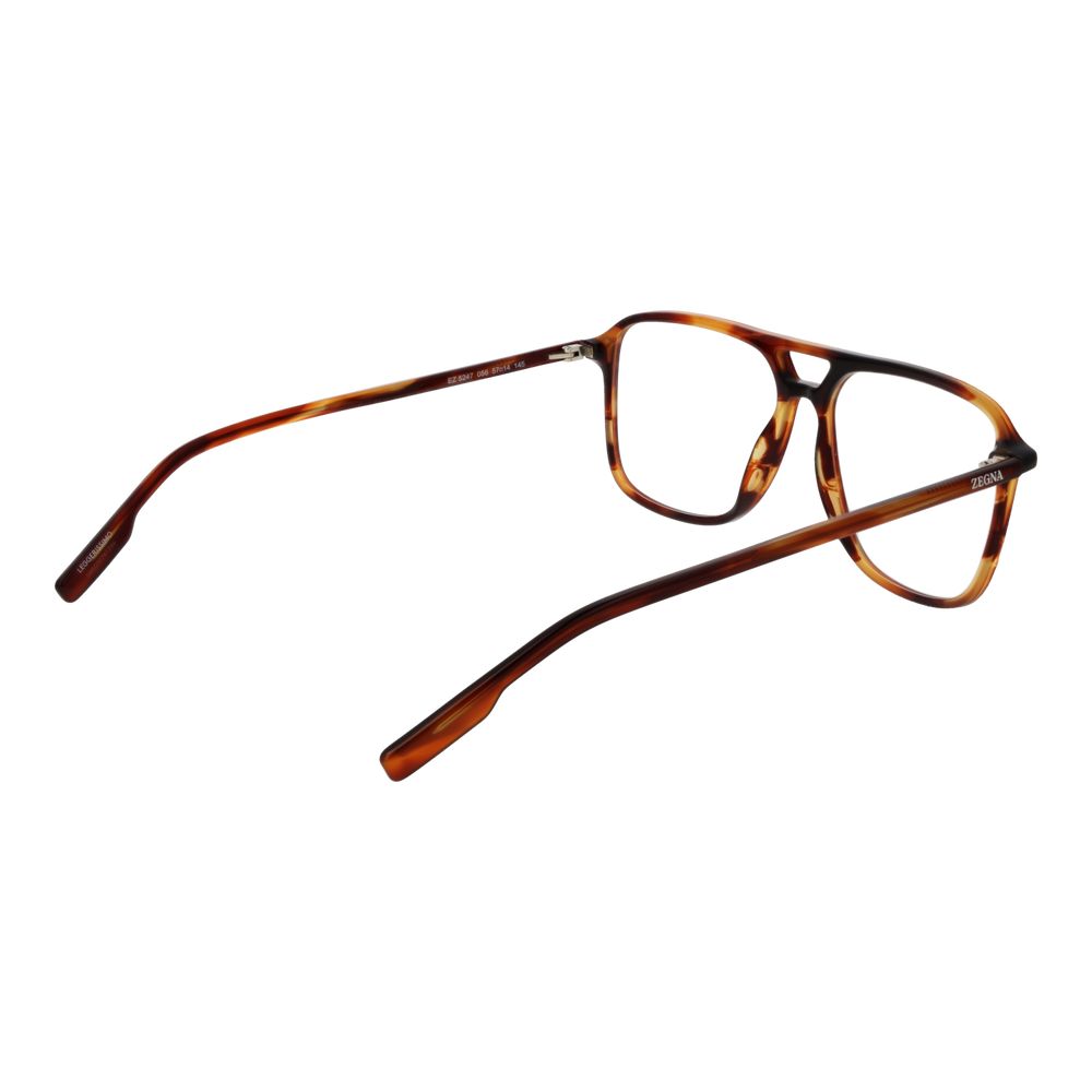 Ermenegildo Zegna Brown Acetate Glasses (Frames) in aviator full-rim style with demo lenses and branded case.