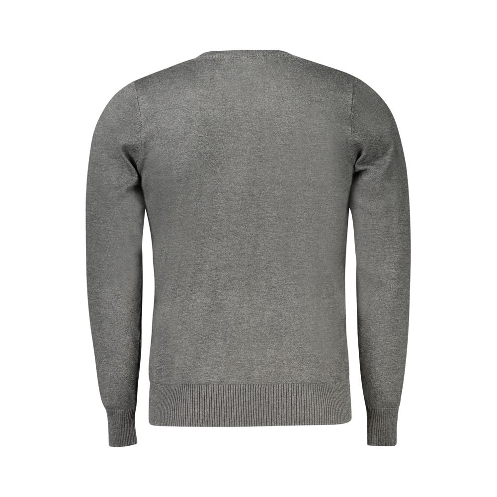 Back view of Coveri Moving Gray Nylon Sweater with long sleeves, crew neck, and embroidered logo.