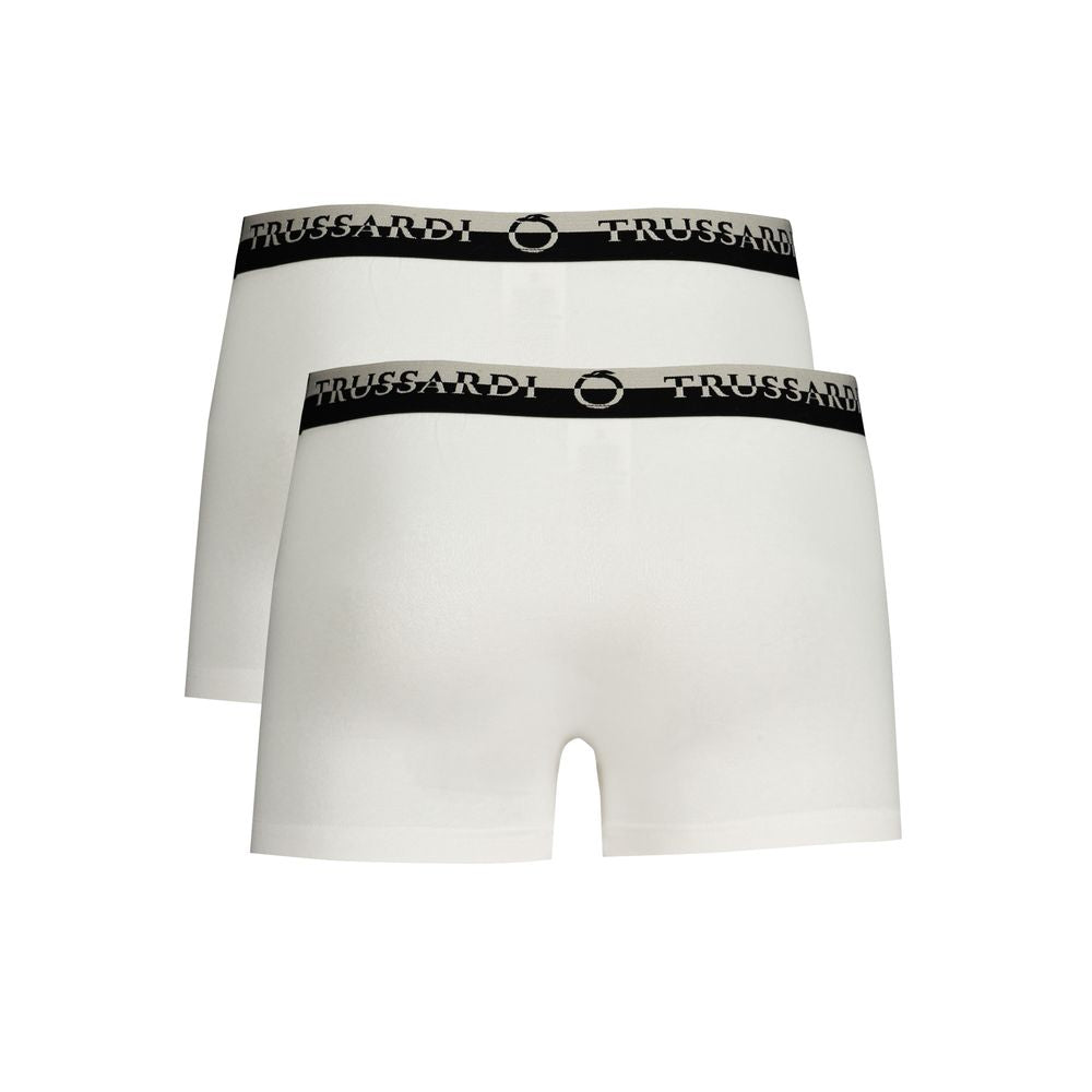 Trussardi White Cotton Underwear with elastic waistband and logo design, bi-pack of boxer briefs.
