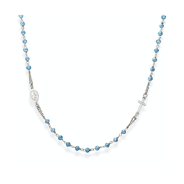 AMEN JEWELRY Mod. CROBC3 silver 925° necklace with cross and blue beads, made in Italy, with official packaging.