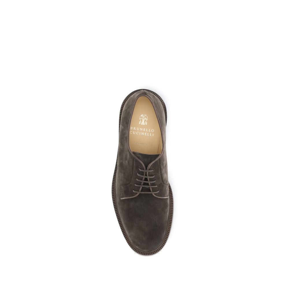 Brunello Cucinelli Brown Calf Leather Bos Taurus Oxfords And Derbies top view image