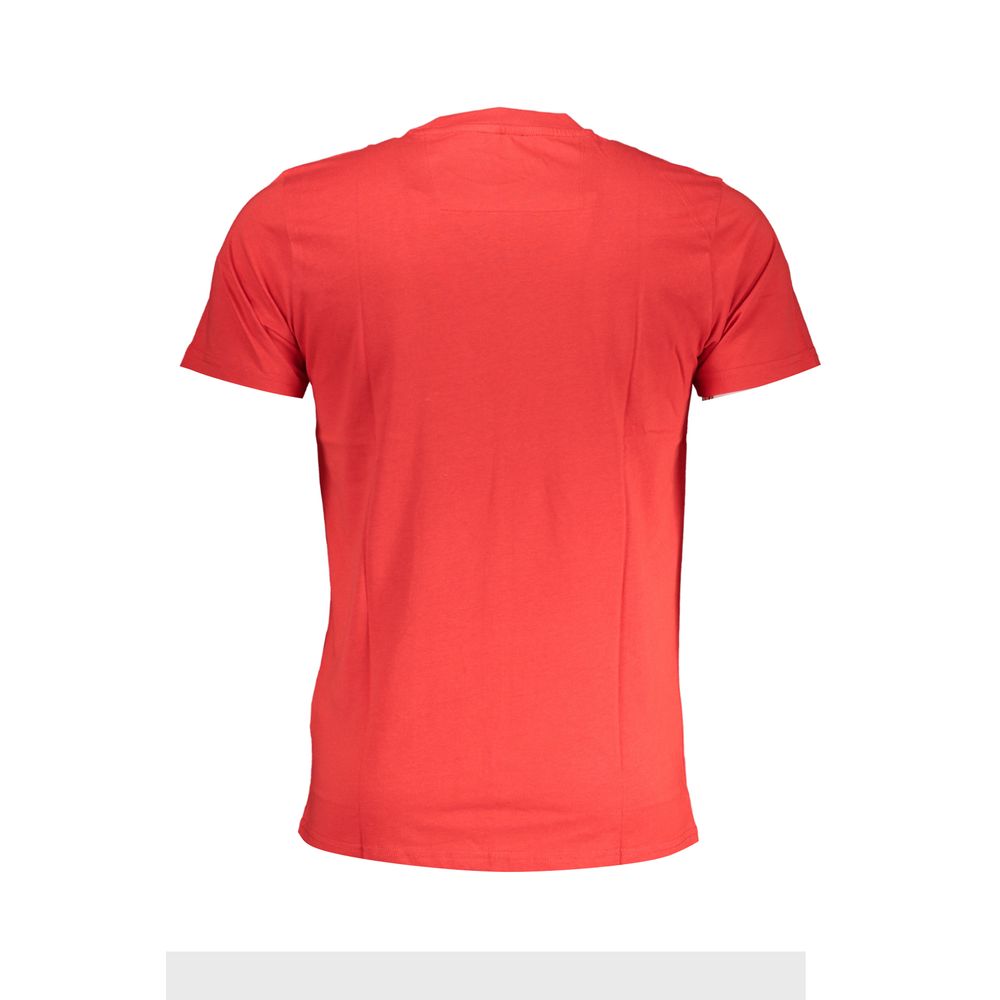 Cavalli Class Red Cotton T-Shirt, short-sleeved, crew neck, with logo print, back view.