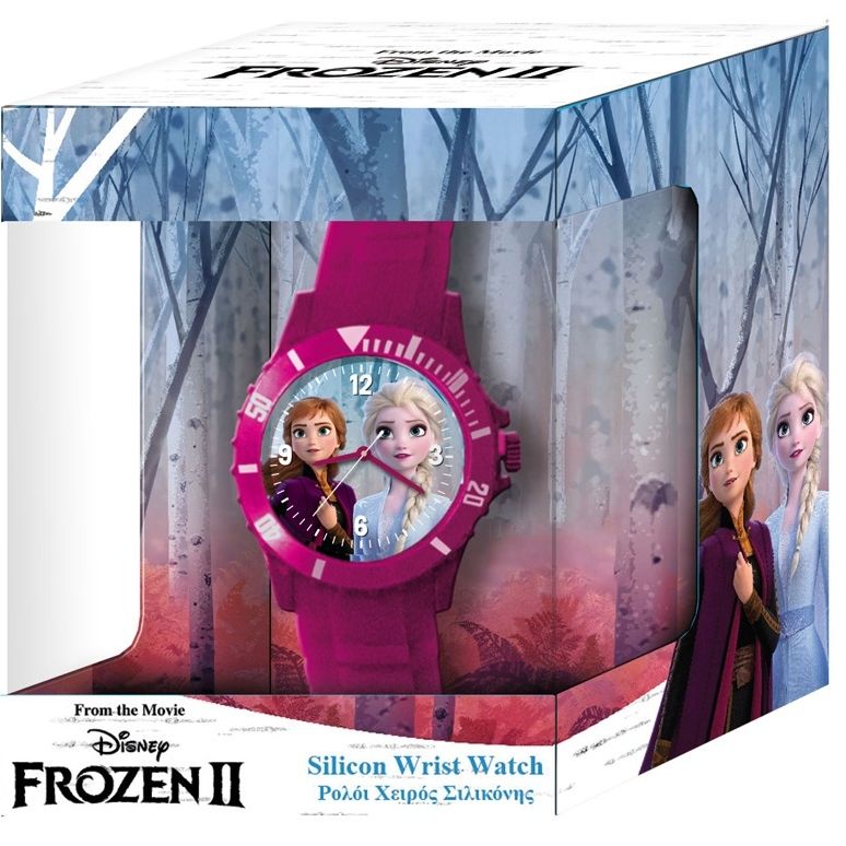 Frozen II Disney wrist watch with Anna and Elsa in pink packaging