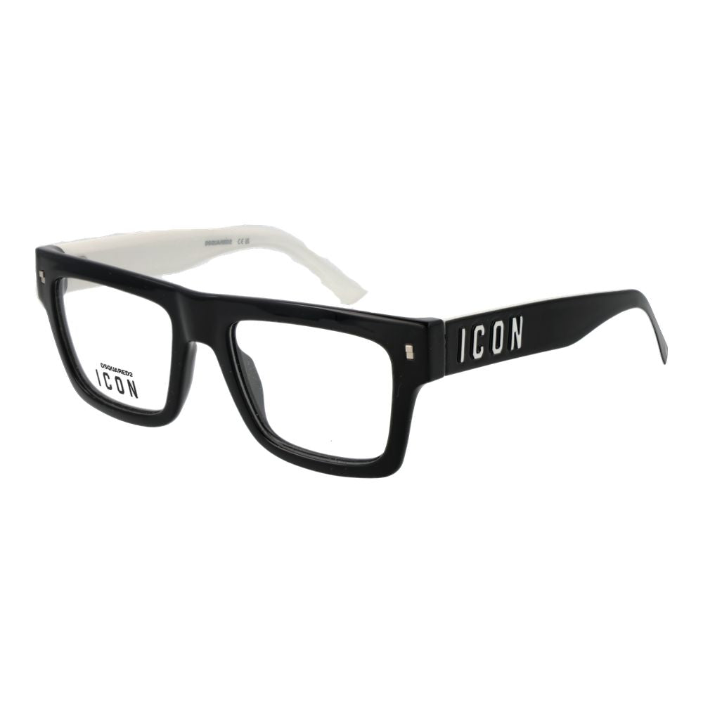 Dsquared² Black Cellulose Propionate Glasses (Frames) with full-rim rectangle style and branded "ICON" detail, for men.