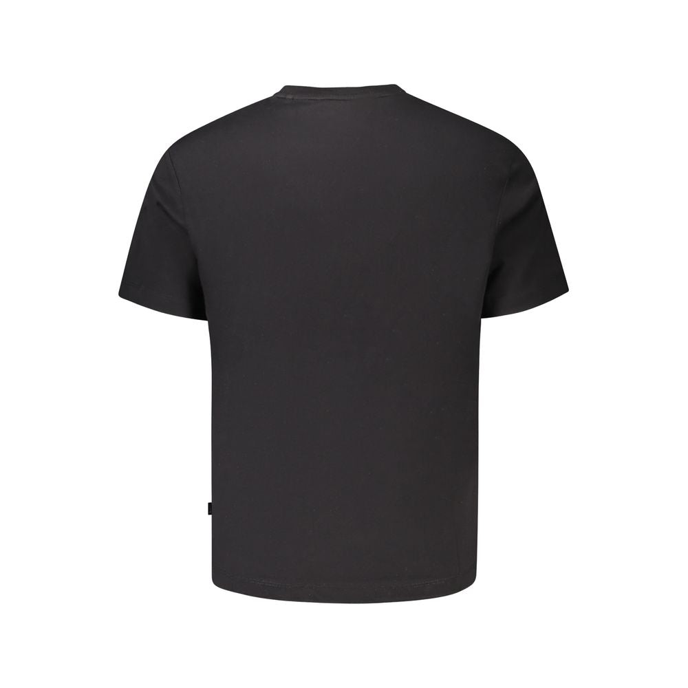 Back view of Guess Jeans Black Cotton T-Shirt, short sleeve, regular fit, crew neck, organic cotton with logo print.