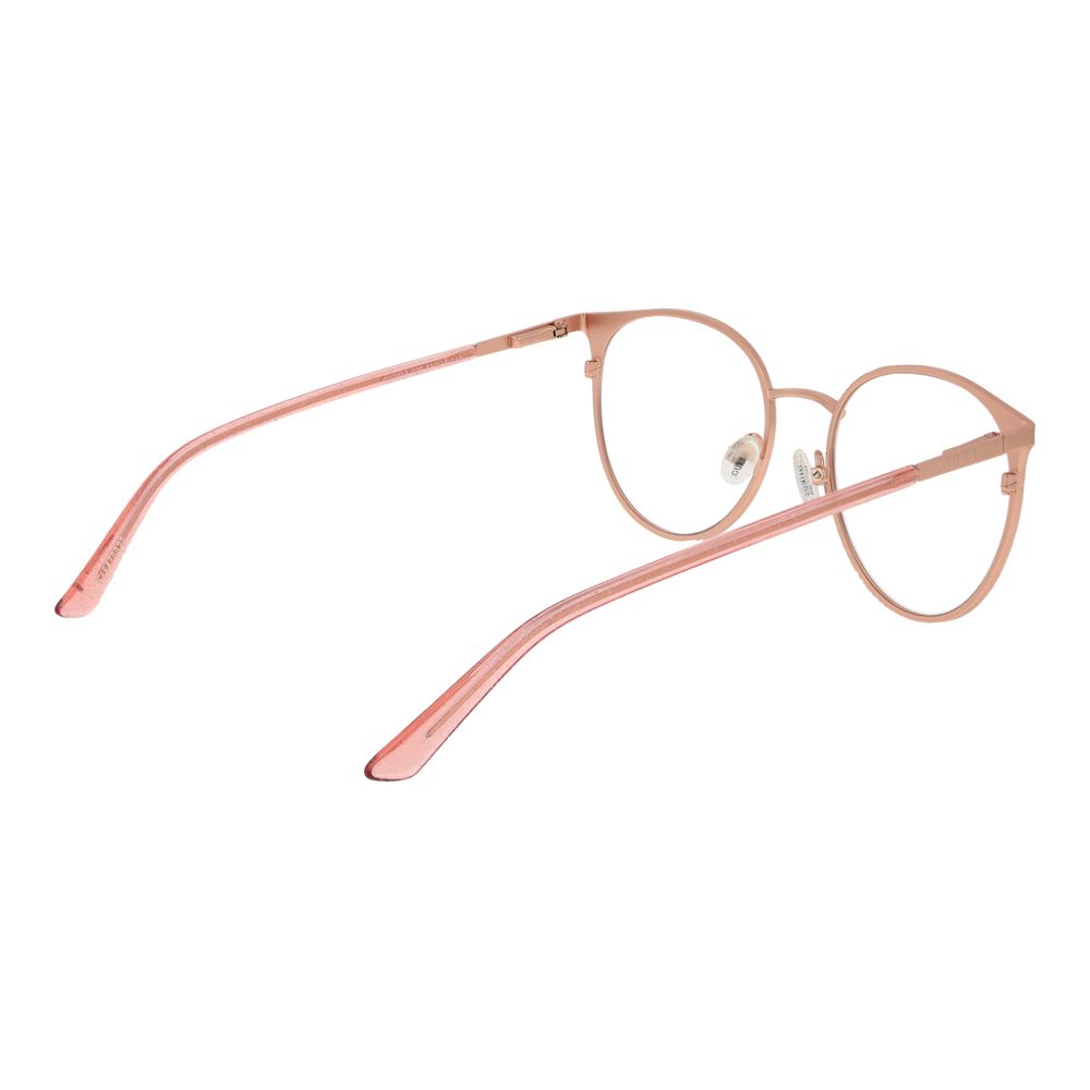 Alt Tag: Guess Rose Gold Metal Glasses (Frames) for women, featuring full-rim round style in rose gold metal with demo lenses.