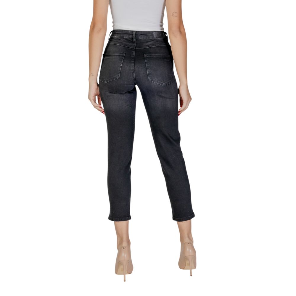 ICHI Black Cotton Mom Jeans