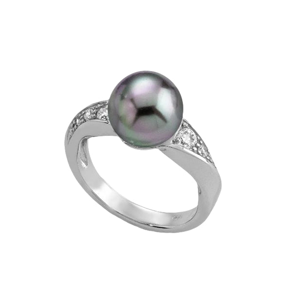 MAJORICA JEWELRY Mod. 12577.03.2.915.010.1 ring with black pearl and diamond accents