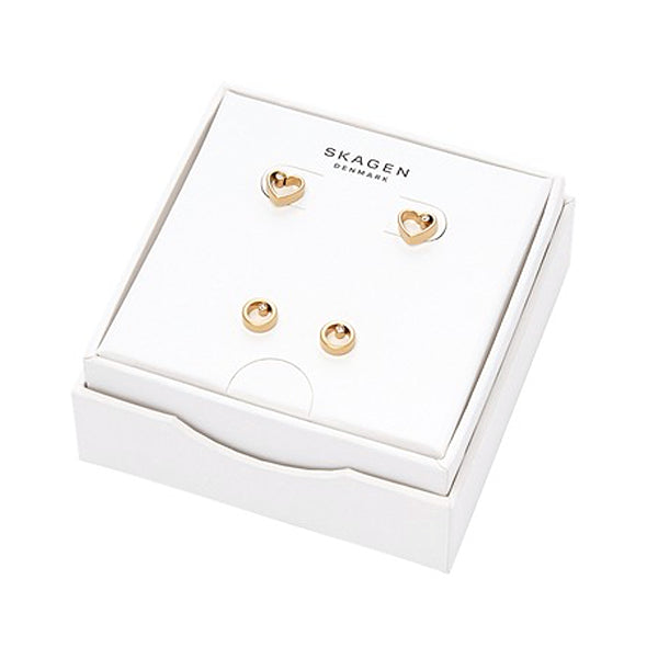 SKAGEN DENMARK JEWELS JEWELRY Mod. SKJB1008710 featuring elegant gold earrings in a white box.