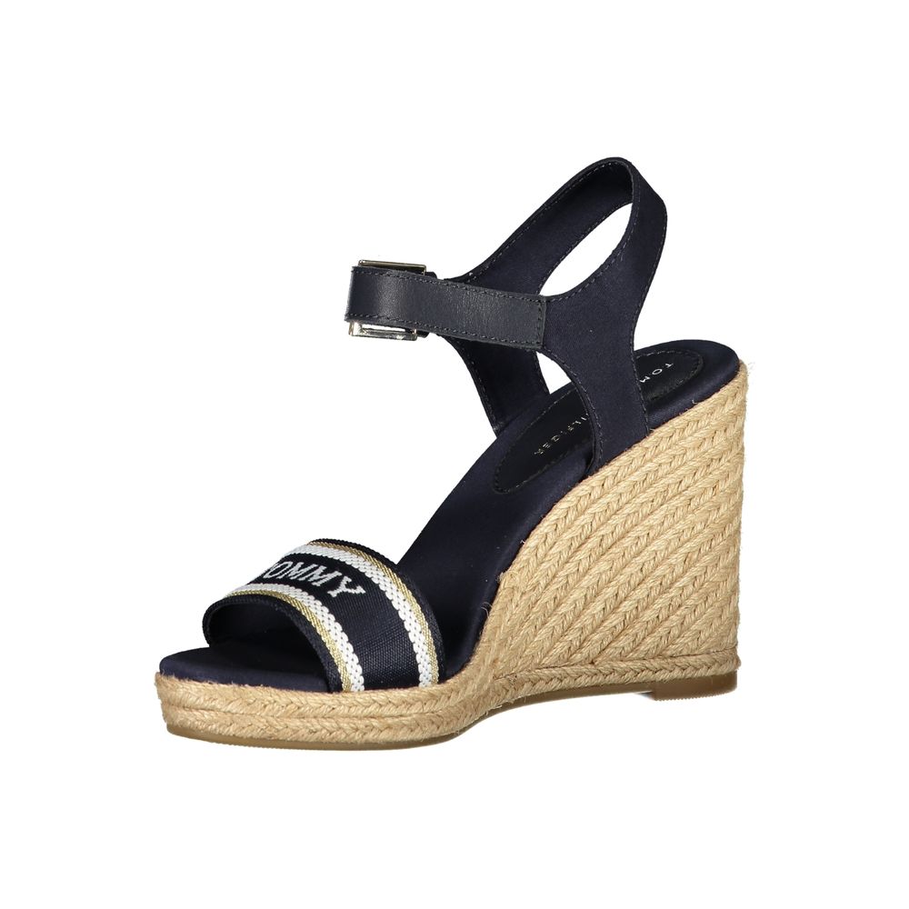 Tommy Hilfiger Blue Polyester Sandal with 11 cm wedge, ankle buckle, contrast details, embroidery, logo.