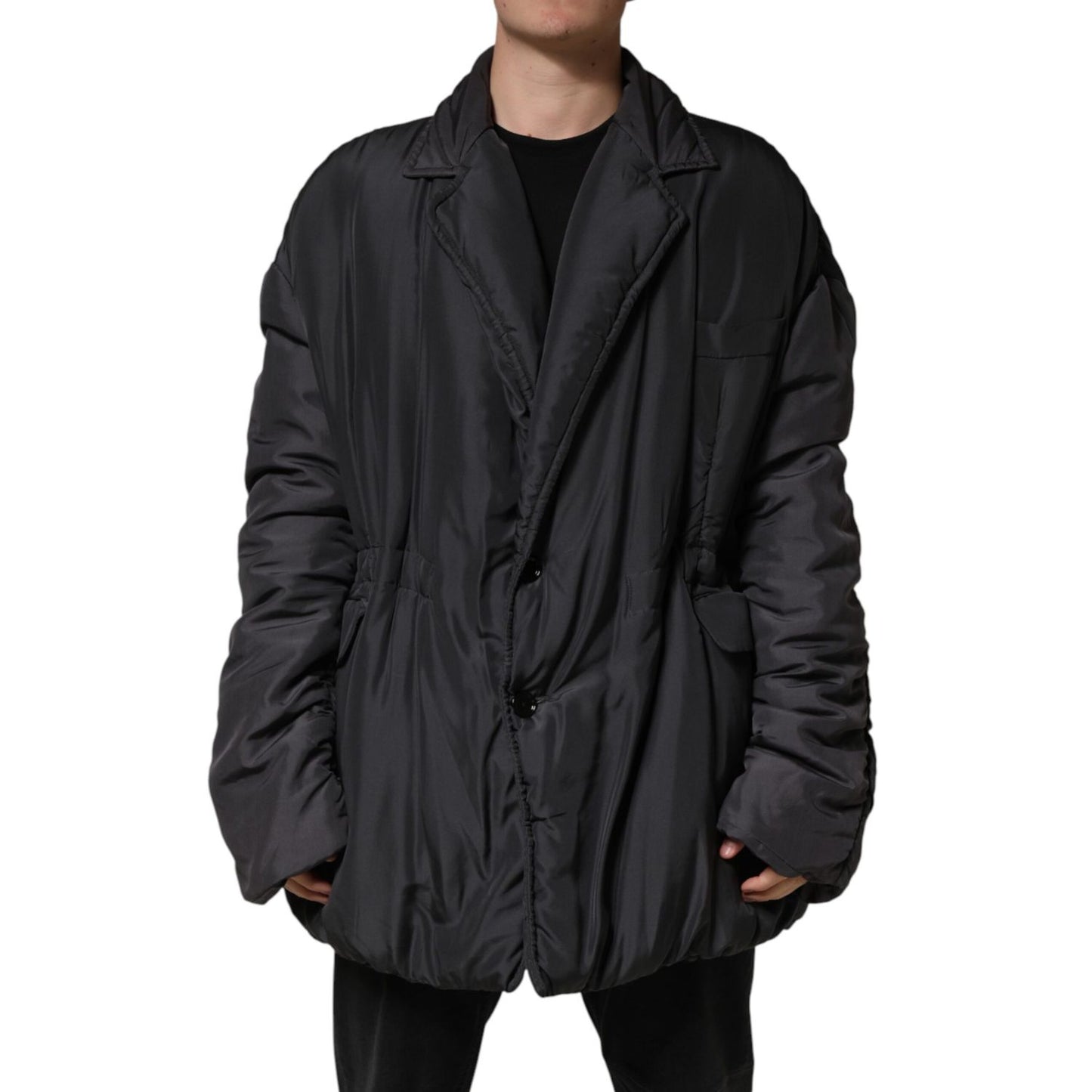Dolce & Gabbana Black Silk Padded Parka Men Coat Jacket