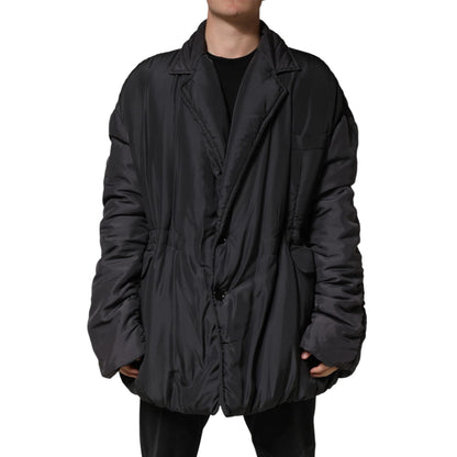 Dolce & Gabbana Black Silk Padded Parka Men Coat Jacket