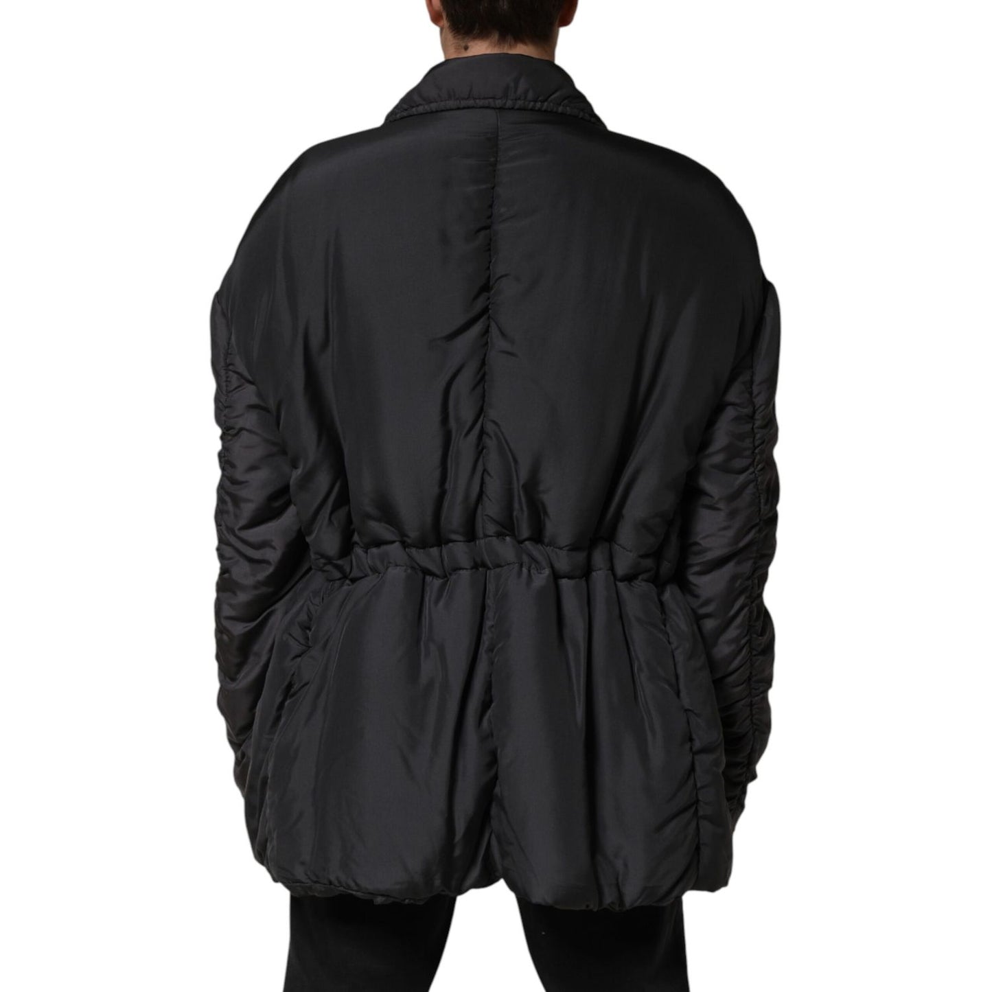 Dolce & Gabbana Black Silk Padded Parka Men Coat Jacket