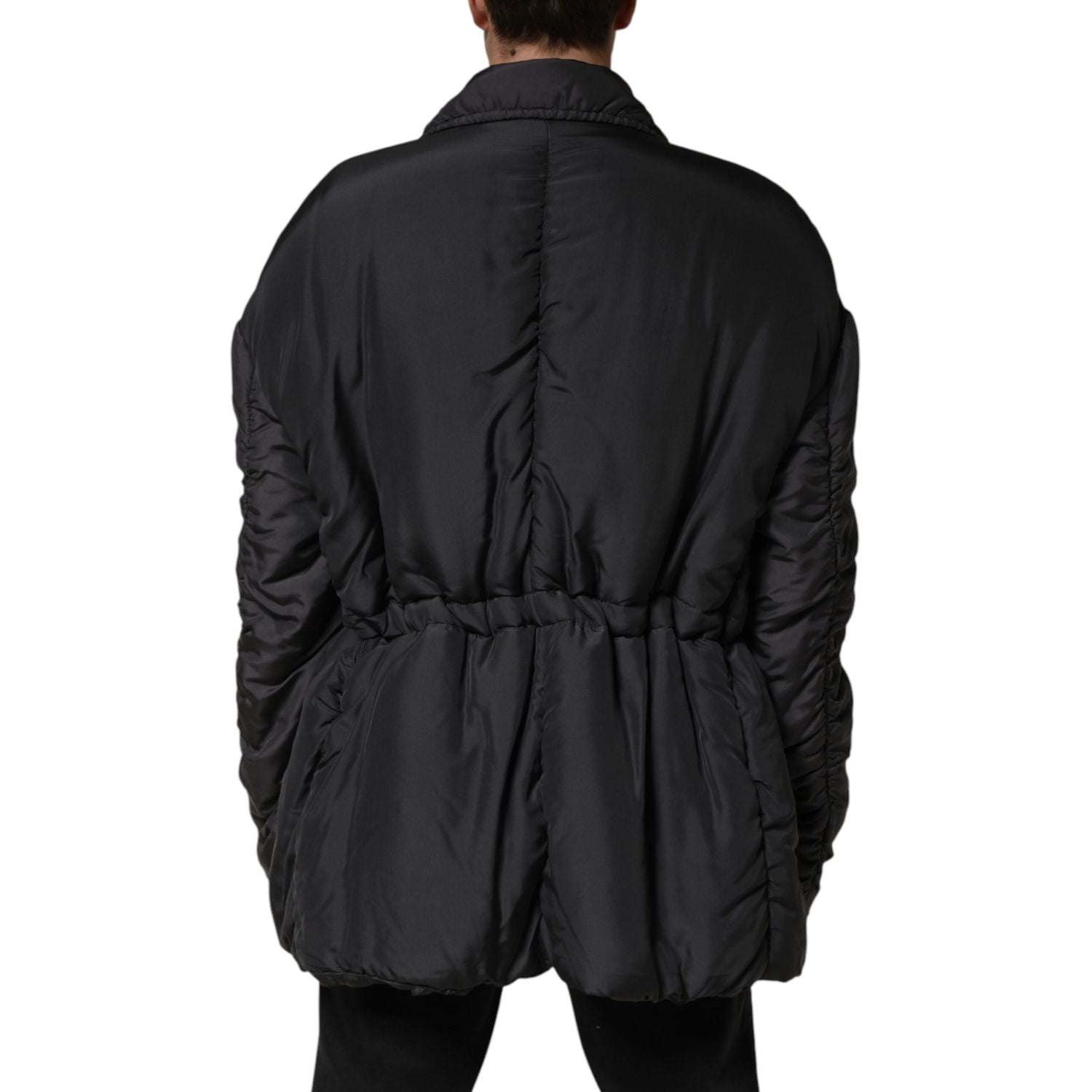 Dolce & Gabbana Black Silk Padded Parka Men Coat Jacket