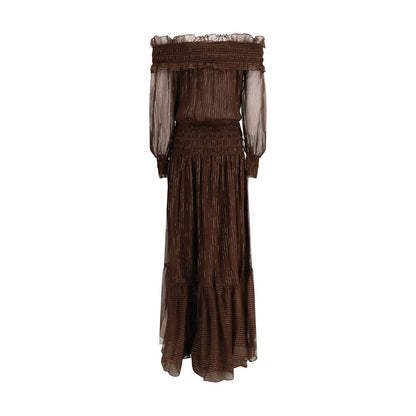 Self-Portrait Brown Silk Long Dress 1728,6,72470364320,8,Brown,Clothing,Dresses - Clothing,Long - Dresses - Clothing,New with tags,Self-Portrait,Women