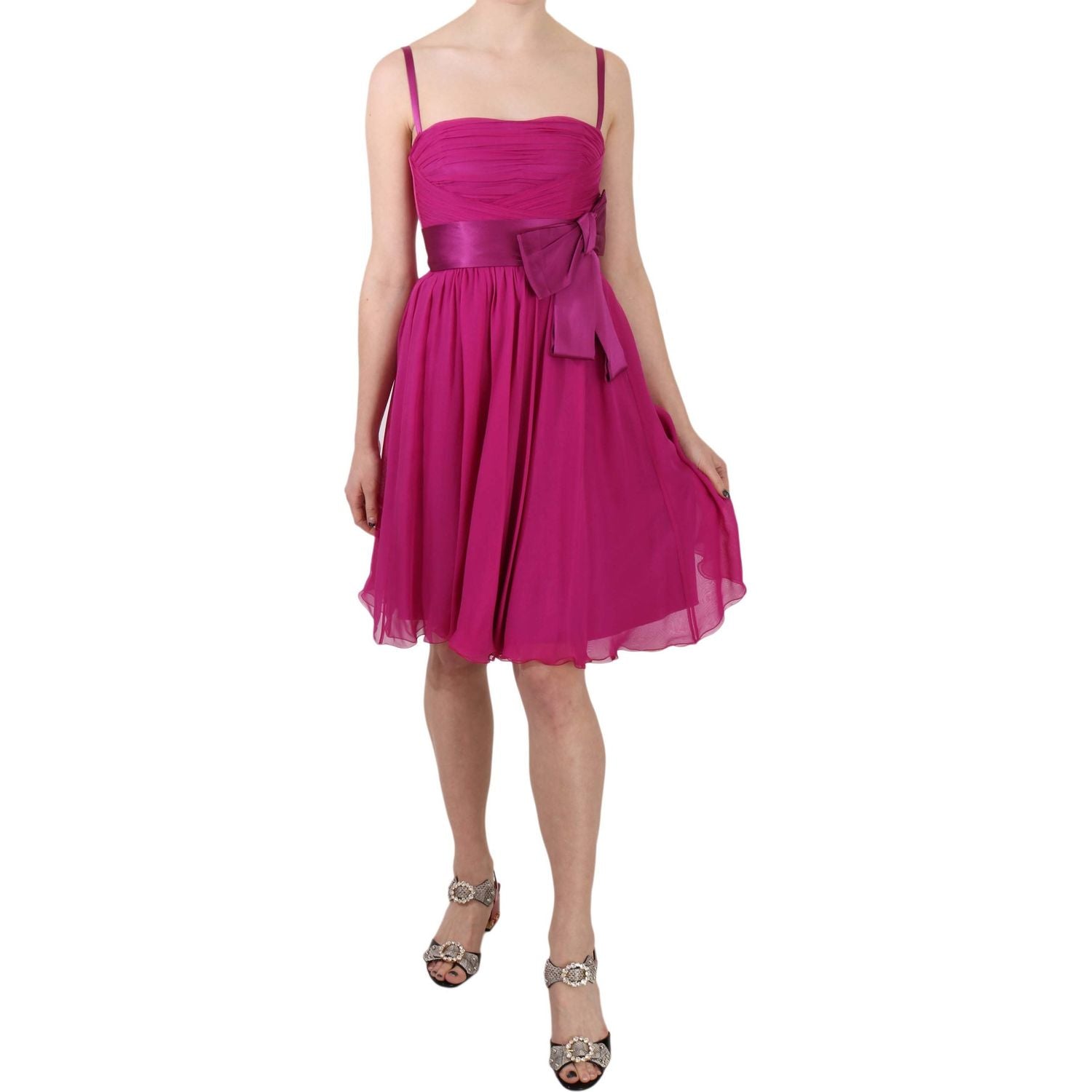 Dolce & Gabbana Fuchsia Pink Bow Silk Sleeveless Dress