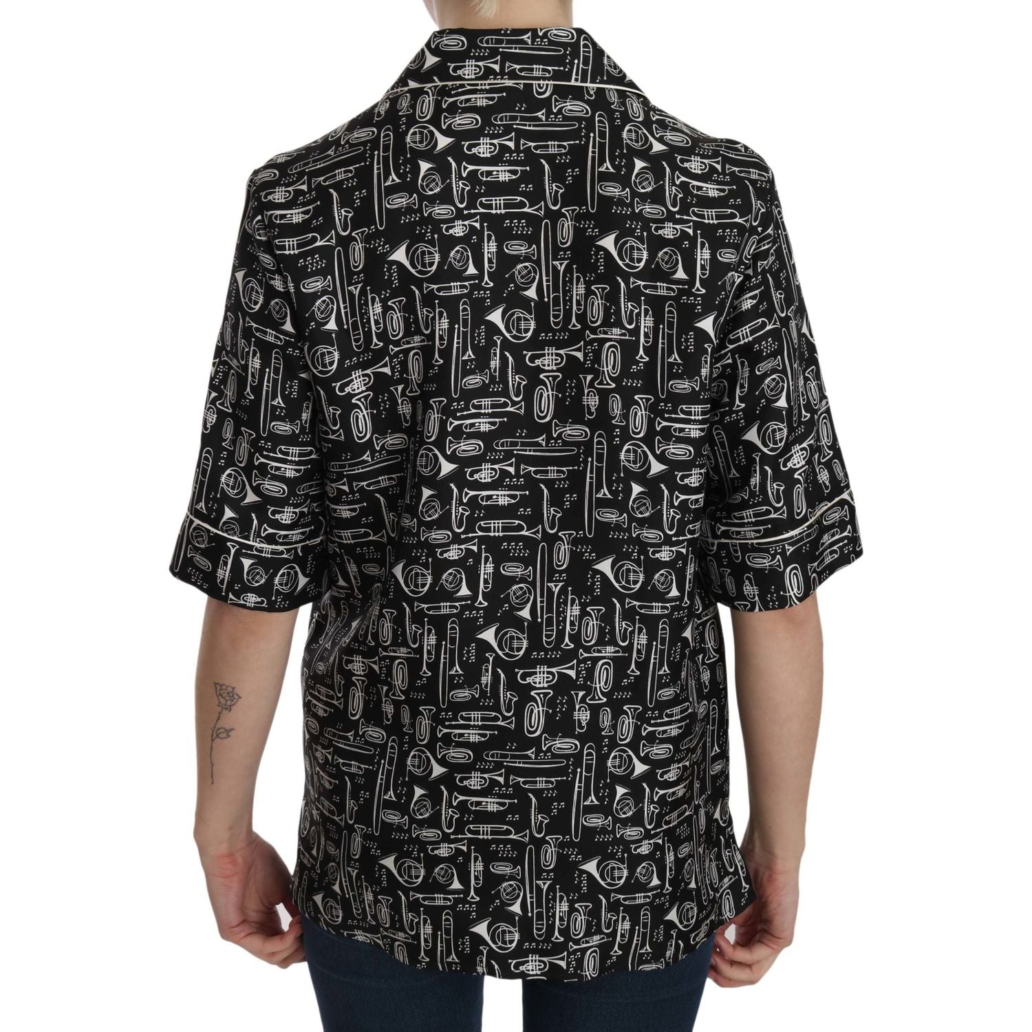 Dolce & Gabbana Black Musical Instrument Print Silk  Top