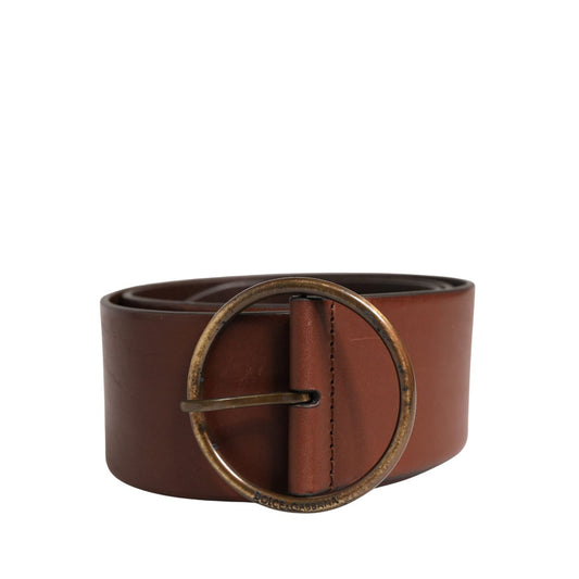 Dolce & Gabbana Brown Leather Wide Waist Metal Round Belt
