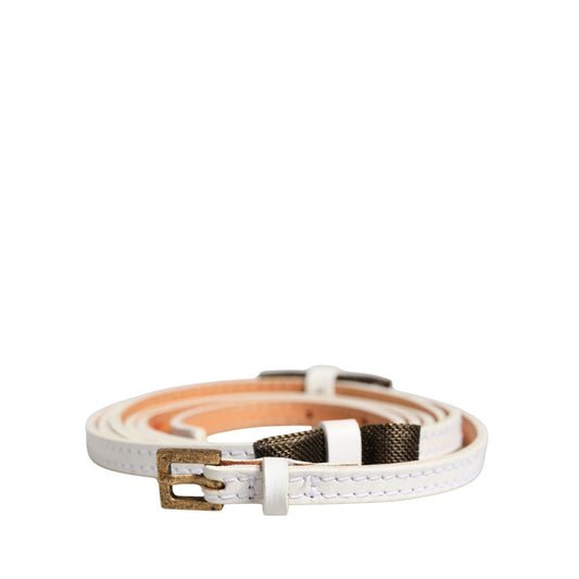 Ermanno Scervino White Leather Skinny Gold Metal Buckle Belt