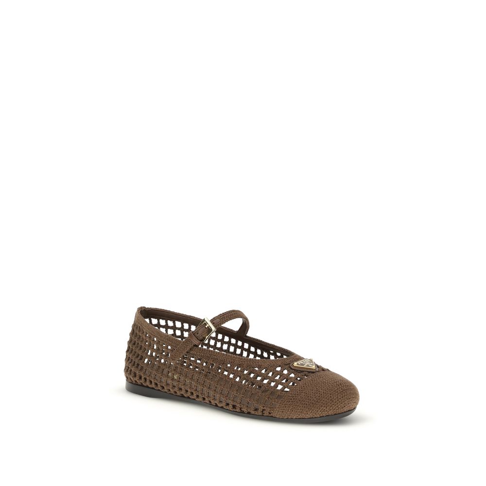 Prada Brown Cotton Ballet Flats 1728,72470364320,Ballet Flats - Flats - Shoes,Brown,EU36/US6,EU38/US8,EU39/US9,EU41/US11,Flats - Shoes,New with tags,Prada,Shoes,Women