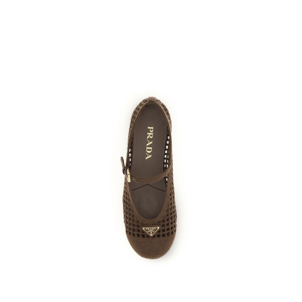 Prada Brown Cotton Ballet Flats 1728,72470364320,Ballet Flats - Flats - Shoes,Brown,EU36/US6,EU38/US8,EU39/US9,EU41/US11,Flats - Shoes,New with tags,Prada,Shoes,Women